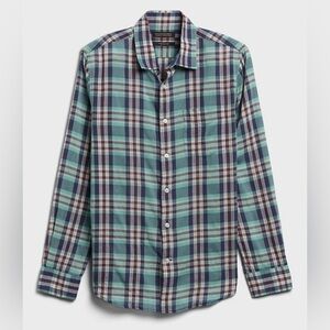 Men’s Size XL banana republic plaid SLIM-FIT CRINKLE COTTON SHIRT lightweight